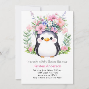 Whimsical Pinguïn Dreams Meisje Baby shower Kaart
