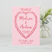 Whimsical Pink and Red Heart Wedding Kaart (Staand voorkant)