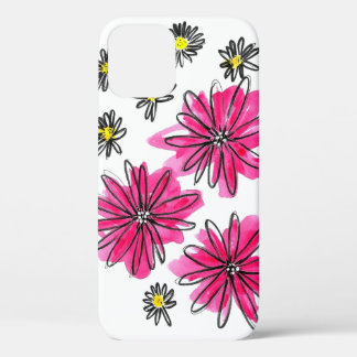 Whimsical Pink and White Flowers iPhone 12 Hoesje