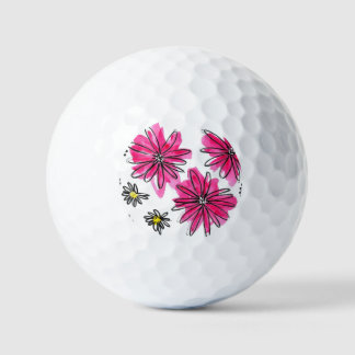 Whimsical Pink and White Flowers Golfballen
