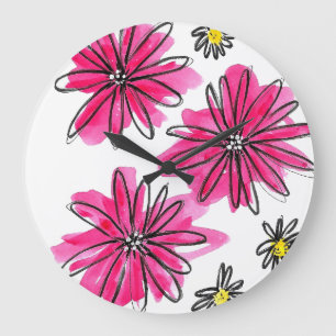 Whimsical Pink and White Flowers Grote Klok