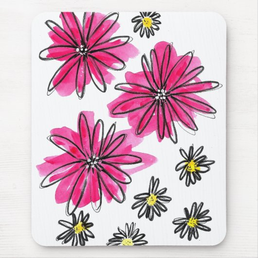 Whimsical Pink and White Flowers Muismat (Voorkant)