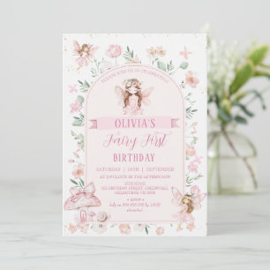 Whimsical Pink Arch Fairy eerste verjaardag Kaart