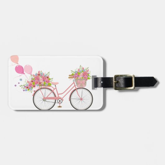 Whimsical Pink Bicycle Bagagelabel (Voorkant horizontaal)