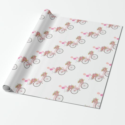 Whimsical Pink Bicycle Cadeaupapier (Uitgerold)