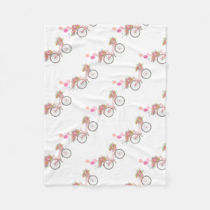 Whimsical Pink Bicycle Fleece Deken