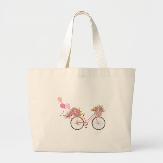 Whimsical Pink Bicycle Grote Tote Bag (Voorkant)