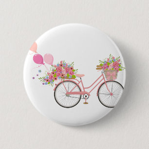 Whimsical Pink Bicycle Ronde Button 5,7 Cm