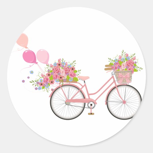 Whimsical Pink Bicycle Ronde Sticker (Voorkant)