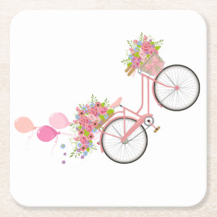 Whimsical Pink Bicycle Vierkante Kartonnen Onderzetter