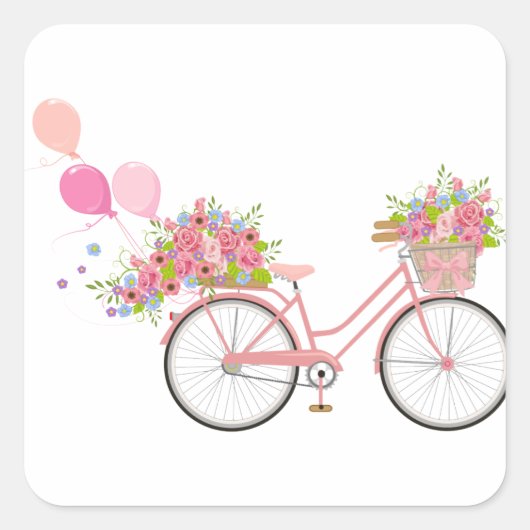 Whimsical Pink Bicycle Vierkante Sticker (Voorkant)