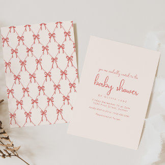 Whimsical Pink Bow Baby Shower Invitation Kaart