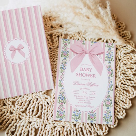 Whimsical Pink Bow Baby Shower Kaart