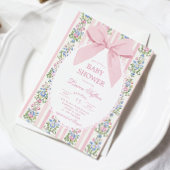 Whimsical Pink Bow Baby Shower Kaart