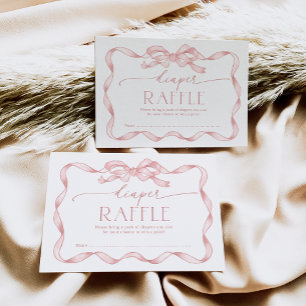 Whimsical Pink Bow Blush Ribbon Luier Raffle Informatiekaartje