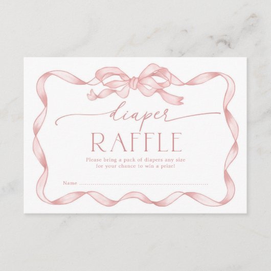 Whimsical Pink Bow Blush Ribbon Luier Raffle Informatiekaartje (Voorkant)
