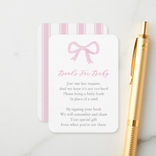 Whimsical Pink Bow Bow Breng een boek Baby shower Informatiekaartje