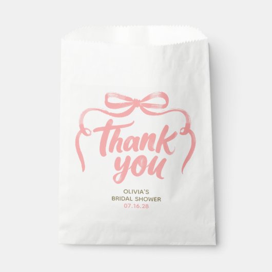 Whimsical Pink Bow Handwritten Bridal Thank You Bedankzakje (Voorkant)