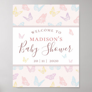 Whimsical Pink Butterfly Baby shower Welcome Sign Poster