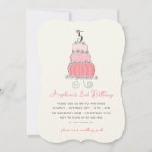 Whimsical Pink Cake Girl 5th Birthday Party Invite Kaart (Voorkant)