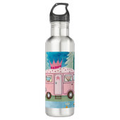 Whimsical Pink Camper Van Camping Scene Waterfles (Voorkant)