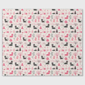 Whimsical Pink Cat Winter Pattern Cadeaupapier (Vlak)