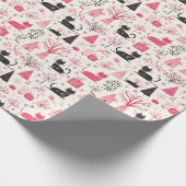 Whimsical Pink Cat Winter Pattern Cadeaupapier (Hoek)