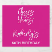 Whimsical Pink Cheers to 50 Years Birthday Sparkling Wijnetiket (Enkel label)