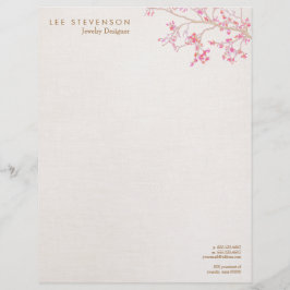 Whimsical Pink Cherry Blossom Natuur Gepersonaliseerd Briefhoofd
