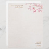 Whimsical Pink Cherry Blossom Natuur Gepersonaliseerd Briefhoofd (Voorkant / Achterkant)