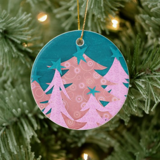 Whimsical Pink Christmas Tree Keramisch Ornament (Boom)