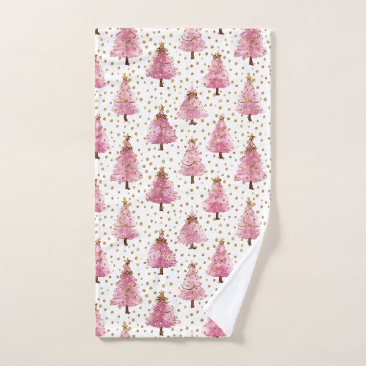 Whimsical Pink Christmas Tree Pattern (Serviette à main)