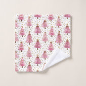 Whimsical Pink Christmas Tree Pattern (Gant de toilette)