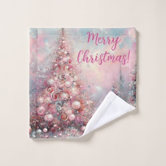 Whimsical Pink Christmas Tree Personalized (Gant de toilette)