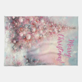 Whimsical Pink Christmas Tree Personalized Theedoek (Horizontaal)