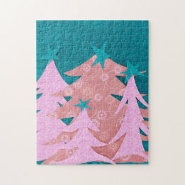 Whimsical Pink Christmas Trees Legpuzzel
