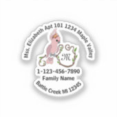 Whimsical Pink Cockatau Monogram Classic Round Sti Sticker (Voorkant)