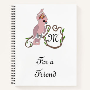 Whimsical Pink Cockatau Monogram Notitieboek