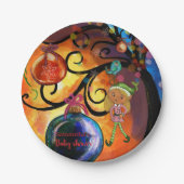 Whimsical Pink Elf & Christmas Tree Baby Shower  Papieren Bordje (Voorkant)