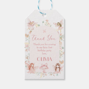 Whimsical Pink Fairy Eerste Verjaardag Gift Label Cadeaulabel