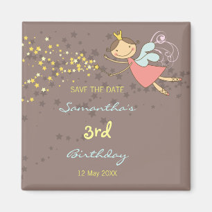 Whimsical Pink Fairy Princess Stars Girl Birthday Magneet