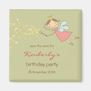 Whimsical Pink Fairy Princess Stars Girl Birthday Magneet