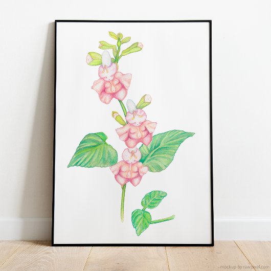 Whimsical Pink Fantasy Flowers Buds Waterverf Poster