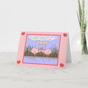 Whimsical Pink Flamingo Happy Valentine's Day Card Feestdagen Kaart