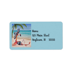 Whimsical Pink Flamingo No. 1 Waterverf Art Label