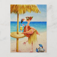 Whimsical Pink Flamingo No. 4 Waterverf Art