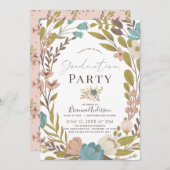 Whimsical Pink Floral Afstuderen Kaart (Voorkant / Achterkant)