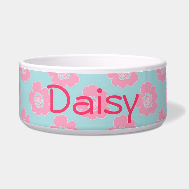 Whimsical Pink Flowers Voerbakje (Voorkant)