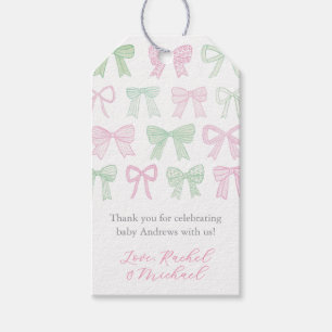 Whimsical Pink & Green Bows Baby shower Favoriet T Cadeaulabel