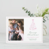 Whimsical Pink & Green Bows Vrolijke Kerstfoto Feestdagenkaart (Staand voorkant)